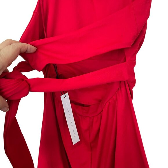 Susana Monaco Jersey Red Romper High Halter Tie Open Strappy Back Medium NWT - Picture 3 of 7